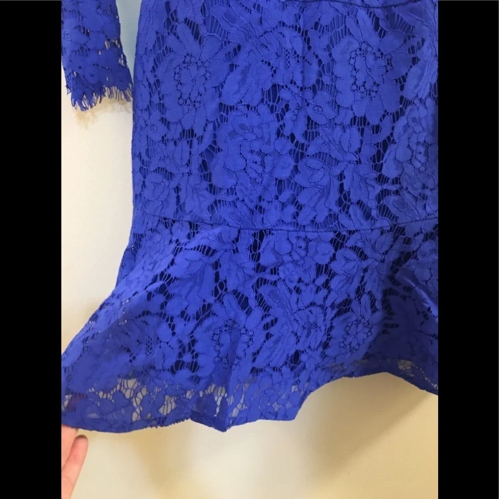 J. Crew Cobalt Blue Lace Long Sleeves Ruffle Dress - Picture 9 of 15
